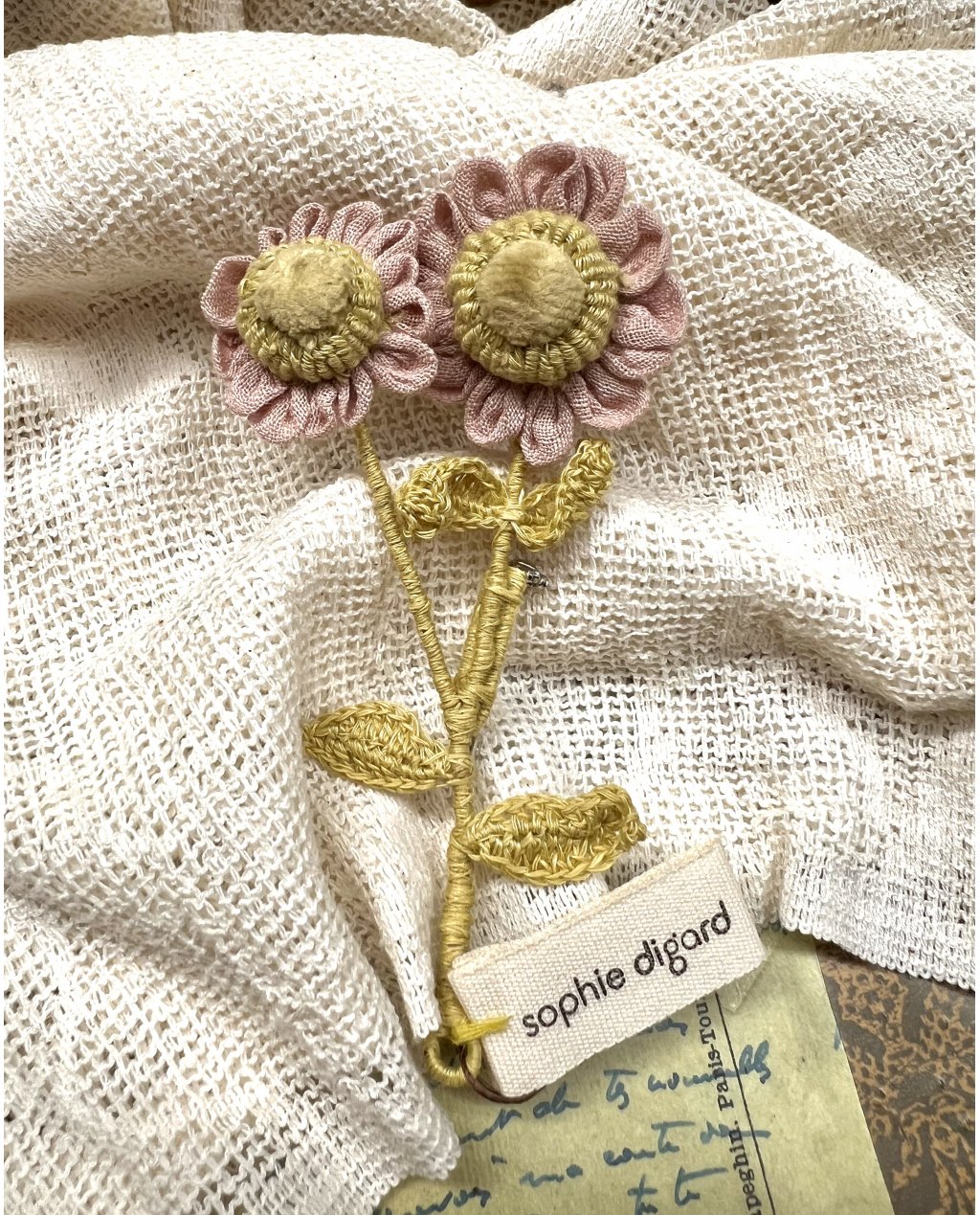 Sophie Digard | Hand-crafted Double Bloom Brooch | Yellow & PInk Sophie Digard | Hand-crafted Double Bloom Brooch | Yellow & PInk